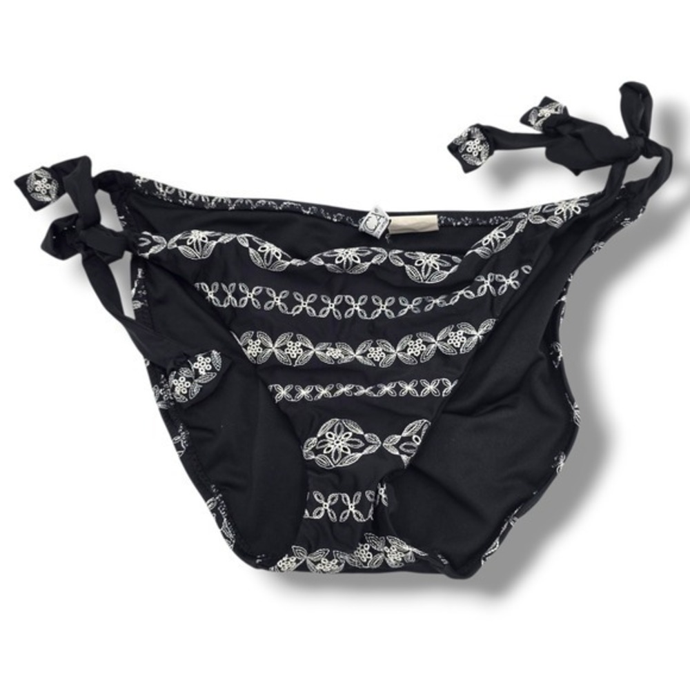 Becca by Rebecca Virtue Black Embroidered Side‎ Tie Bikini Bottom Size L